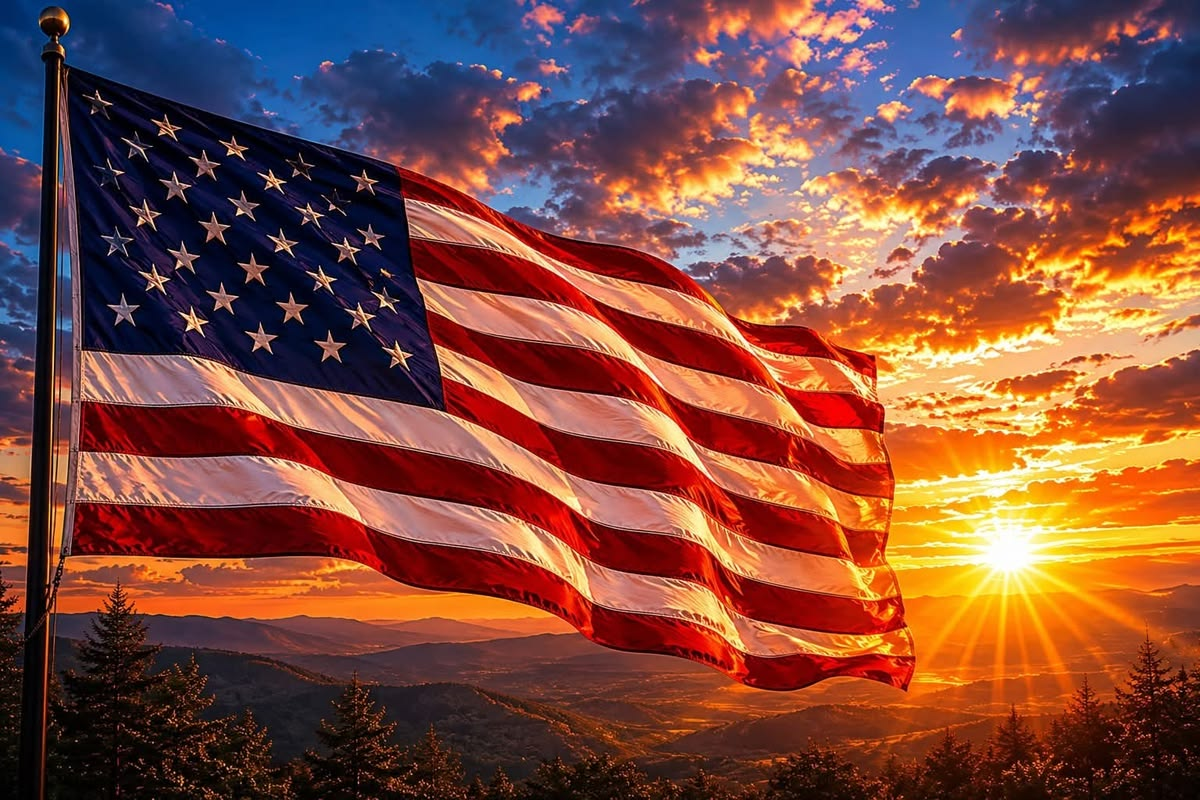 Bandeira dos Estados Unidos ao entardecer